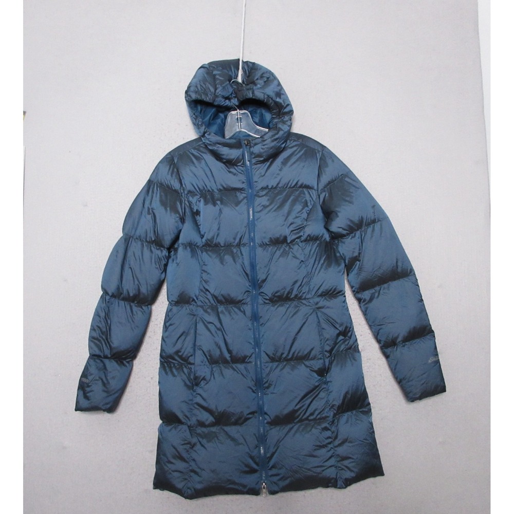 Eddie Bauer Luna Peak Down Parka Jacket Women‎ Small Blue Puffer EB 550 Hood Zip